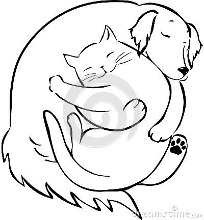 Cartoon Cat And Dog Sketch Stock Photos - Image: 37824293 Sleeping Drawing, Cat Coloring Pages, Cat Sleep, Puppy Sketch, Cat Outline, Dog Line Art, Sleeping Animals, Cat Coloring, Dog Line