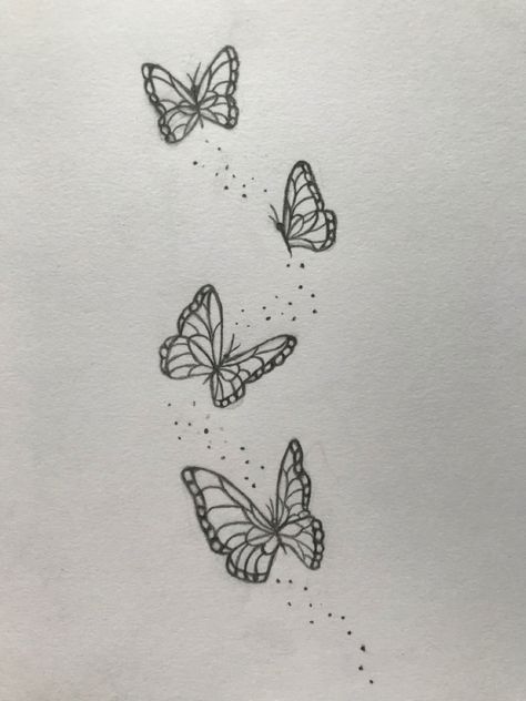 Butterflies On Vine Tattoo, Sparkles And Butterfly Tattoo, Buttery Fly Tattoo, Tattoo Ideas Butterfly Project, Butterflies Going Up Back Tattoo, Lil Butterfly Tattoo, Butterflies With Stars Tattoo, Four Butterfly Tattoo Designs, Butterfly Drawing Aesthetic Pencil