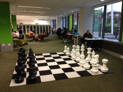 Outdoor Chess Board, Teen Library Space, Outdoor Chess, Outdoor Library, Student Hostel, Teen Hangout, Teen Library, Teen Lounge, Dream Library