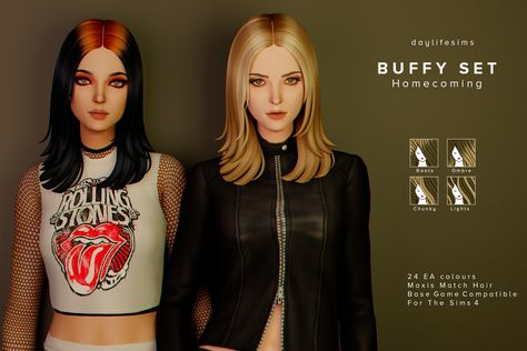 Buffy Hair, Daylife Sims, Sims 4 Cas Mods, Pelo Sims, Hair Set, Sims 4 Dresses, Sims 4 Characters, Sims 4 Mm, Sims4 Clothes