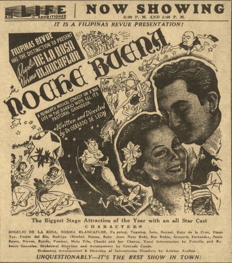 Stage Show ad for Noche Buena (source: The Tribune - Dec 29, 1942) Buwan Ng Wika Pubmat, Noli Me Tangere Scrapbook, Christmas Pubmat, Filipino Christmas, Giveaway Graphic, Christmas Poster Design, Noli Me Tangere, Historical Movies, Christmas Flyer