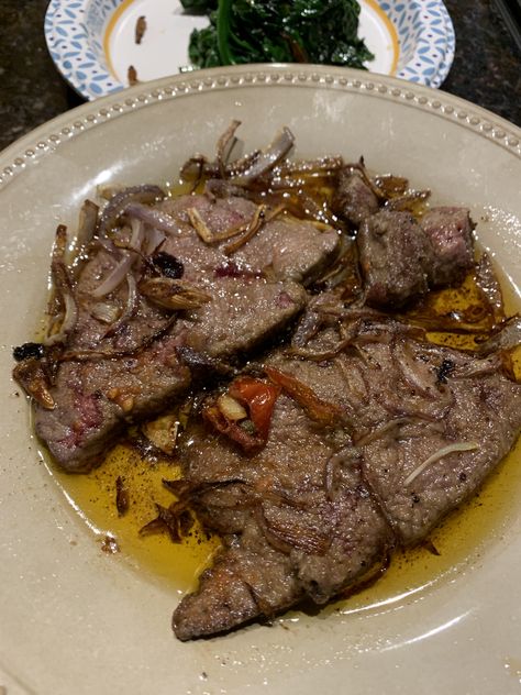 Liver& onions!😋 Crock Pot Liver And Onions Recipe, How To Cook Liver And Onions Recipes, Lambs Liver And Onions, Baked Liver And Onions Recipe, Sauteed Chicken Livers And Onions, Liver And Onions, Steak, Meat, Yummy Food