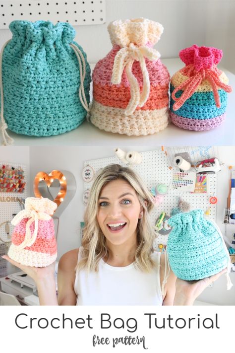 Learn how to make this crochet drawstring bag featuring the star stitch! Free crochet pattern and video tutorial with lots of yarn options shown.  Melanie Ham free crochet project! Drawstring Crochet, Crochet Drawstring Bag, Crochet Drawstring, Poncho Crochet, Crochet Bag Tutorials, Crochet Bag Pattern Free, Bag Pattern Free, Pola Amigurumi, Crochet Handbags Patterns