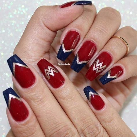 Wonder Woman Nails, Superhero Nails, Marvel Nails, Stylish Nails Designs, Cute Nail Art, Nail Designer, Creative Nails, Perfect Nails, Pretty Acrylic Nails