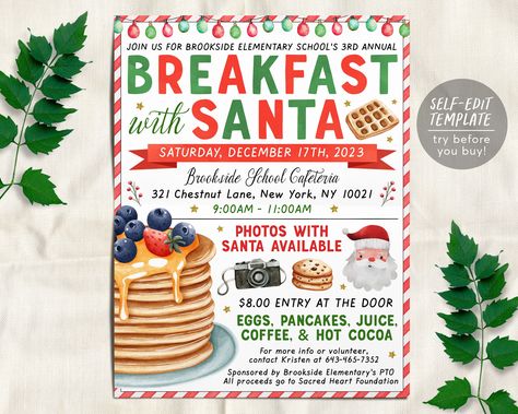 School Breakfast With Santa Ideas, Brunch With Santa, Breakfast With Santa Fundraiser, Breakfast With Santa Ideas Events, Kids Christmas Brunch, Breakfast With Santa Ideas, Pancakes With Santa, Santa Brunch, Christmas Brunch Party