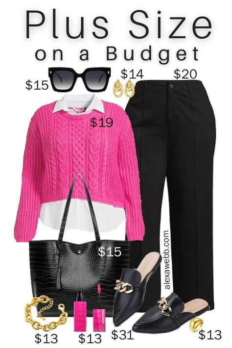 Plus Size on a Budget – Pink Sweater Work Outfit - Alexa Webb Sweater Work Outfit, Plus Size On A Budget, Curvy Winter Outfits, Business Casual Outfits Winter, Body Positive Fashion, Alexa Webb, Outfits Gorditas, Plus Size Pink, Budget Outfits