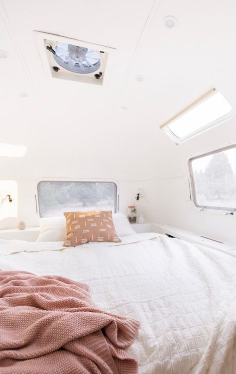 MtnModern Airstream || Projects Airstream Bedroom, Airstream Restoration, Airstream Living, Bedroom Transformation, Airstream Remodel, Air Stream, Airstream Interior, Air Conditioner Units, Custom Pantry