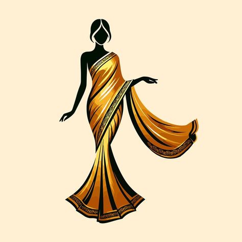 Vector saree with women figure clothing ... | Premium Vector #Freepik #vector #woman #fashion #beauty #boutique Saree Styles Illustration, Saree Logo Design Ideas, Sari Illustration, Saree Brand Logo, Saari Illustration, Instagram Highlight Covers Reviews, Woman In Saree Illustration, Letter J Tattoo, Dupatta Painting