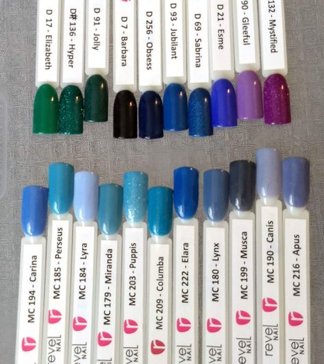 Revel dark blue and purple swatches Power Nails, Rose Gold Nails Acrylic, Dip Powder Colors, Nail Dipping Powder Colors, Dip Nail Colors, Sns Nails Colors, Revel Nail Dip Powder, Revel Nail Dip, Revel Nail