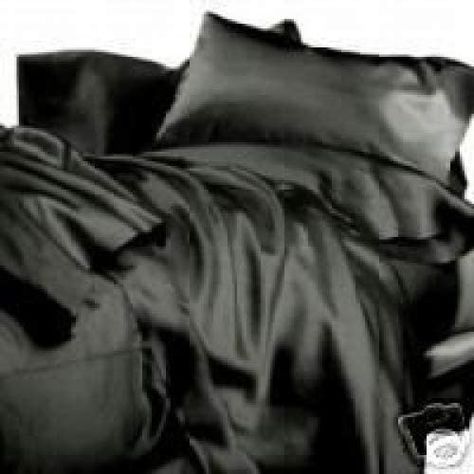 Sheets Aesthetic, Gothic Things, Black Bed Sheets, Black Bed, Black Sheets, Grey Linen Bedding, Silk Sheets, Satin Bedding, Satin Sheets