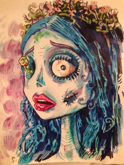 Corpse Bride by crackedshadows.deviantart.com on @DeviantArt Corpse Bride Art, Optical Illusion Tattoos, Illusion Tattoos, Tim Burton Art, Image Film, Halloween Drawings, Corpse Bride, Unique Paintings, Floral Designer