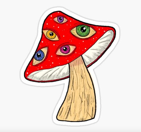 Mushroom With Eyes, Simple Tattoo Ideas For Men, Simple Tattoo Ideas, Eyes Sticker, Collage Mural, Trippy Drawings, Arte Indie, Mushroom Drawing, Little Mushroom