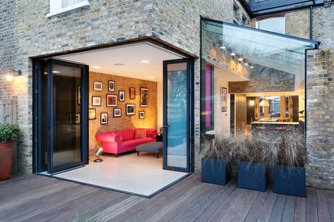 Beautiful Victorian House Glass Extension In Chiswick, London Kitchen Window Garden, Window Garden, Sliding Folding Doors, Room Extensions, Glass Extension, Exterior Renovation, House Extension Design, London Architecture, Rear Extension