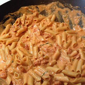 Penne Russo a la Vodka Recipe | Allrecipes Italian Sausage Spaghetti, Prosciutto Pasta, Manicotti Recipe, Homemade Egg Noodles, Fettuccine Alfredo Recipes, Traditional Italian Dishes, Hot Italian Sausage, Sweet Italian Sausage, Creamy Tomato Sauce