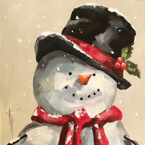 "Paint Mr. Frosty. Learn to paint this fun snowman with a brush and palette knife technique. The kit comes with everything you need including a traced canvas. A link to a video tutorial,with a easy to follow step by step instructions will be sent to you after your purchase. perfect for a treat to yourself, date night, birthday parties,team building event, homeschool art class, bachelorette parties and more. Kit includes: . Stretched traced canvas 10\" x 10\" . Brushes and palette knife . Acrylic Canvas Snowman Painting, Acrylic Painting Snowman, Hand Painted Snowman, Christmas Paintings Santa, 4x4 Canvas Painting Ideas, Winter Painting Ideas Easy, Holiday Paintings On Canvas, Christmas Watercolor Paintings Easy, Easy Snowman Painting