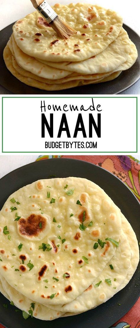 Soft, pillowy, homemade naan is easier to make than you think and it's great for sandwiches, pizza, dipping, and more. Step by step photos. - BudgetBytes.com Pane Naan, Homemade Naan, Homemade Naan Bread, Aloo Gobi, Vegetarian Meal Prep, Naan Recipe, Vindaloo, Naan Bread, India Food