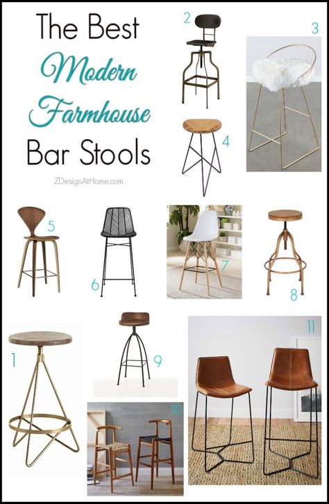 ZDesign At Home: The Best Modern Farmhouse Bar Stools ( + an update on mine) Modern Farmhouse Bar Stools, Modern Farmhouse Bar, Farmhouse Kitchen Bar, Small Bars For Home, Farmhouse Bar Stools, Diy Deck Furniture, Farmhouse Stools, Modern Home Bar, Farmhouse Bar