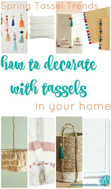 Spring Tassel Trends: Tassel Home Decor » We're The Joneses Tassel Garland Decor, Yarn Garland, Tassel Chandelier, The Joneses, Tassel Decoration, Tassel Pillow, Tassel Decor, Tassels Decor, Diy Tassel