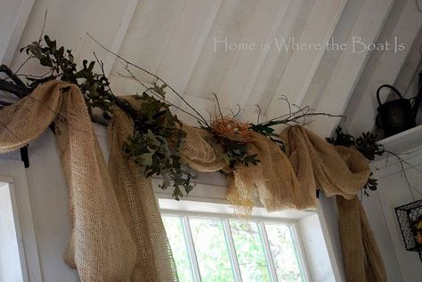 yes! Burlap Drapes, Burlap Window Treatments, Takken Decor, Rustic Window Treatments, Burlap Valance, Idea Box, Diy Window Treatments, Rustic Window, Burlap Curtains