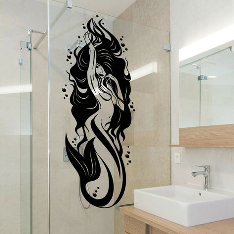 Bath Wall Decal Room Vinyl Girl Decor Stickers Waterproof - AliExpress Little Mermaid Bathroom, Glass Door Wall, Girl Bathroom Decor, Mermaid Bathroom Decor, Girl Bathroom, Bathroom Wall Decor Art, Mermaid Bathroom, Nursery Stickers, Picture Gallery Wall