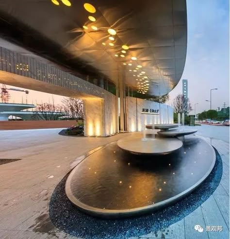 Entrance Architecture, Waterscape Design, Contemporary Water Feature, Modern Water Feature, Water Architecture, Metal Building Designs, Entrance Gates Design, Pond Water Features, Hotel Entrance