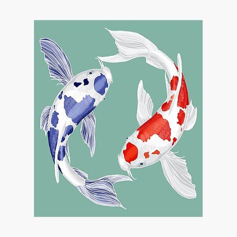 Artsy Drawings Aesthetic, Koi Fish Poster, Yin Yang Koi Fish, Artsy Drawings, Fish Tank Ideas, Yin Yang Koi, Fish Tank Themes, Fish Poster, Coy Fish