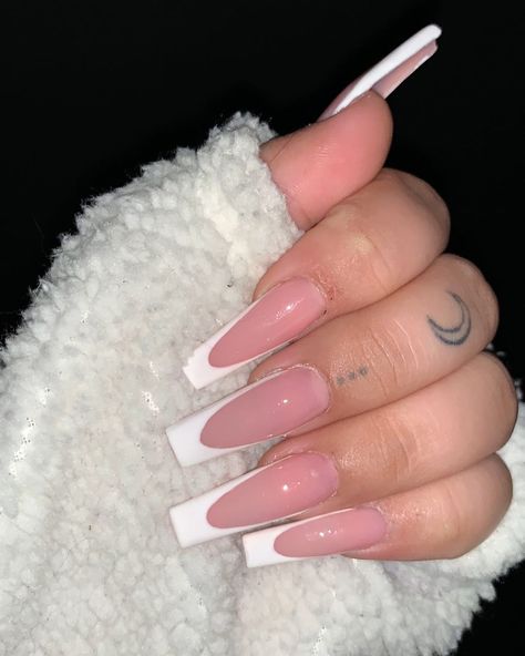 @kayagbayani on Instagram: “deep french 🤍” Deep French Nails Coffin, Deep French Tip Nails Square, French Nails Coffin, Long Tapered Square Nail Designs, Deep French Nails, Deep French Tip Nails, Tapered Square Nails, French Tip Acrylic Nails, Coffin Nails Long