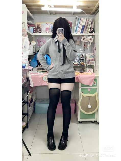 Shorts With Thigh High Socks, Thigh High Outfits Sock, Black Thigh Highs Outfit, Shorts And Thigh High Socks, Black Thigh High Socks Outfit, Cute Thigh High Socks Outfit, Shorts And Stockings Outfit, Thigh Socks Outfits, Thigh High Socks Outfits