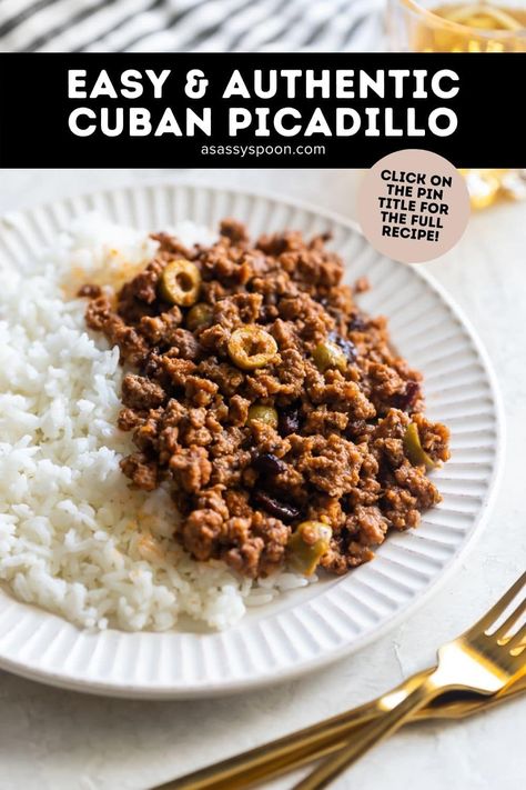 Cuban Picadillo Recipe, Ground Beef Tomato Sauce, Beef Tomato Sauce, Cuban Picadillo, Beef Picadillo, Picadillo Recipe, Beef Tomato, Cuban Dishes, Cuban Cuisine