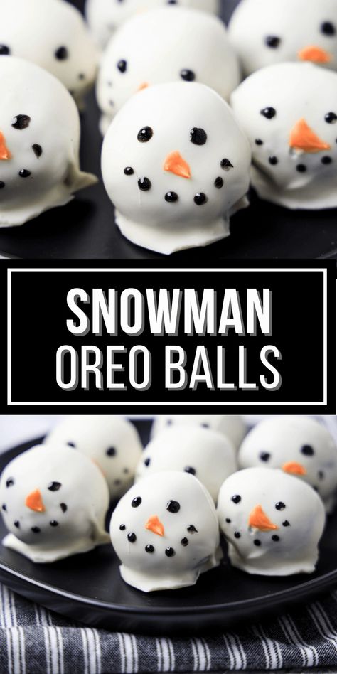 Snowman Oreo Balls, No Bake Oreo Balls, Oreo Snowman, Brioche French Toast Casserole, Oreo Balls Christmas, Oreo Balls Recipe, Oreo Cookie Balls, White Almond Bark, Brioche French Toast