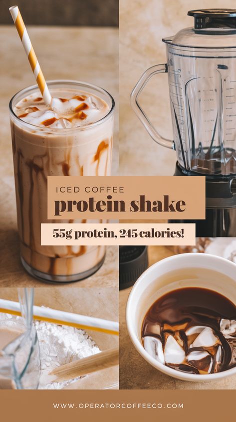 This Easy Iced Coffee Protein Shake Recipe is packed with 55g of protein and only 245 calories! Perfect for a post-workout boost or a quick breakfast. #SuperLowCalorie #IcedCoffeeProteinShakeRecipe #ProteinShakeRecipe #IcedCoffeeProteinShake #ProteinShakeRecipes #ProteinIcedCoffee #EasyIcedCoffee #ProteinDrinkRecipes