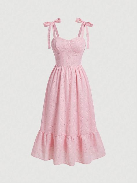 SHEIN MOD Women's Solid Color Hollow Out Embroidery Spaghetti Strap Dress For SummerI discovered amazing products on SHEIN.com, come check them out! Long Pink Dress Casual, Baby Pink Outfit, Shein Clothes, Sweet 16 Outfits, Baby Pink Dress, Baby Pink Dresses, Pink Sundress, Pink Long Dress, Sleepwear Fashion