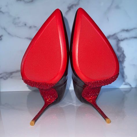 Crystal Red Bottoms Stiletto Pumps Formal Party Y2K US - Etsy Canada Red Bottom Heels Aesthetic, Black Red Bottom Heels, Prom Red Carpet, Graduation Heels, Y2k Prom, Blue Ivy Carter, Red Bottom Heels, Heels Aesthetic, Red Bottom Shoes