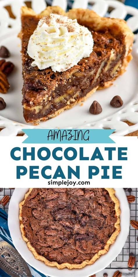 Chocolate Pecan Pie Recipe Easy, Brownie Pecan Pie, Almond Joy Pie, Pecan Pie Chocolate, Everyday Desserts, Southern Style Food, Hot Fudge Pie, Pecan Pie Recipes, German Chocolate Pies