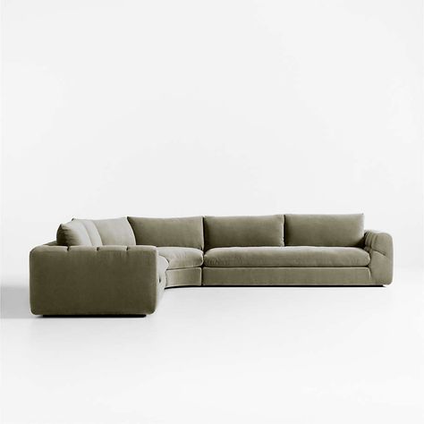 Cambria Green Velvet 3-Piece Wedge Sectional Sofa | Crate and Barrel Low Back Couch, Slipcovered Sectional Sofa, L Shaped Sectional Sofa, Sectional Sofa Slipcovers, Couches Living, Fireplace Room, Slipcovered Sectional, Corner Couch, Corner Sectional Sofa