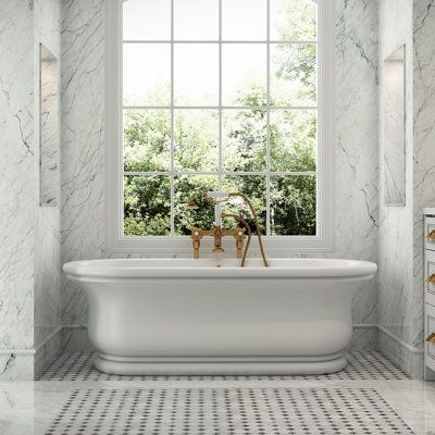 This classic and timeless freestanding bathtub design invites you to luxurious curves and gentle clean lines. The interior is spacious enough for two persons with a center drain position so both bathers can stretch out and enjoy the soak. Welcome to bathtub artistry. Our soaking bathtubs are intended to enhance the natural healing properties of a warm water soak, while gently supporting your body through ergonomic design. We want to help create a serene bathing experience allowing for mind and b Classic Freestanding Bathtub, Bathtub Bump Out, Free Standing Tub Ideas, Timeless Bathrooms, Japanese Soaking Tub Shower Combo, Stand Alone Bath Tub, Master Bathtub, Lake House Master, Farmhouse Master Bath