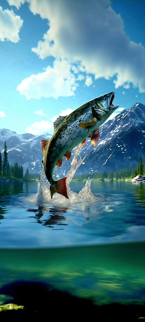 Bass Fishing Pictures, Trout Painting, Most Dangerous Animals, Art Deco Design Graphics, Trout Art, Rainbow Trout Fishing, Fly Fishing Art, Fish Artwork, Fishing Photos