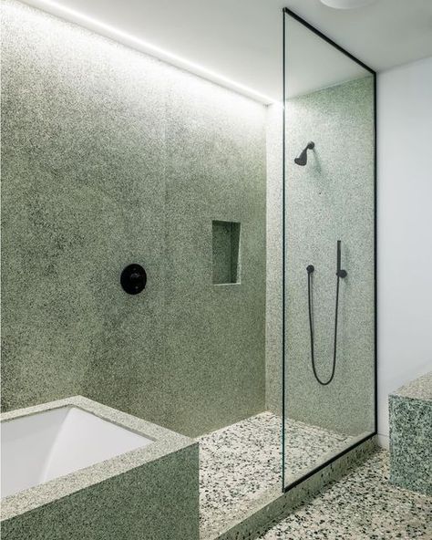 Concrete Tiles Bathroom, Green Terrazzo Bathroom, Bathroom Terrazzo Floor, Green Terrazzo Floor, Terrazzo Interior, Bathroom Terrazzo, Terrazzo Bathroom, Green Terrazzo, Terrazzo Floor