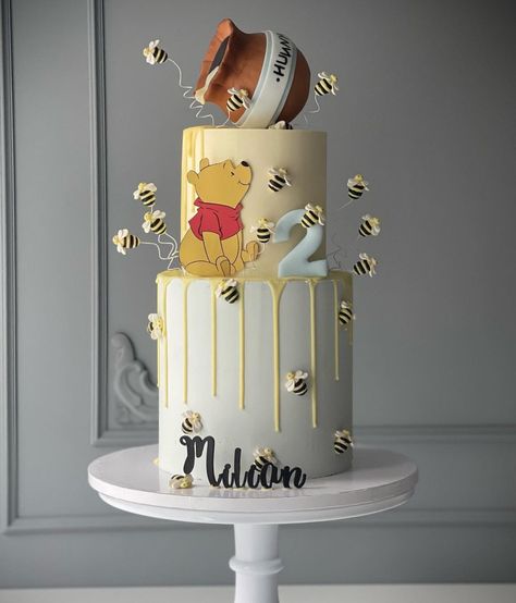 Winnie The Pooh Themed Birthday Cake, Pooh Bear Cake 1st Birthdays, Winnie The Pooh Tiered Cake, Winnie The Pooh Cake 1st Birthdays, Classic Winnie The Pooh Cake Ideas, Winnie The Pooh Birthday Cakes, Winnie Pooh Birthday Cake, Winnie The Pooh Birthday Party Ideas Decoration, Winnie The Pooh Boy Birthday