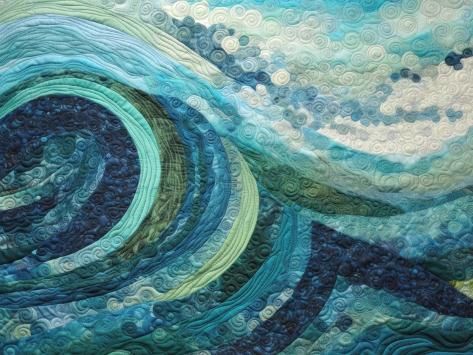 size: 12x9in Art Print: Quilted Waves 1 by RileyB : Beach House Quilt Pattern, Storm At Sea Quilting Ideas, River Quilt Pattern, Ocean Themed Quilts, Ocean Quilts Ideas, Coastal Quilt Patterns, Abstract Quilt Patterns, Underwater Quilt, Wave Quilt Pattern