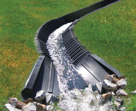 SmartDitch is a maintenance free and ideal solution for slope stabilization, drainage, and erosion / sediment control. www.smartditch.com Diy Garden Landscaping, Landscape Drainage, Backyard Drainage, Budget Landscaping, Drainage Ditch, Yard Drainage, French Drain, Drainage Solutions, Front Yard Landscaping Simple