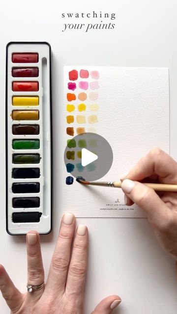 Emily Lex on Instagram: "Always do this when you start with a new set of watercolor paints! It’s pretty, fun to do and super helpful to know what colors you’re working with. 🖌️   *turn up the volume for my little explanation!  (Also, apparently I paint with a popped pinkie.)  #elstudio #watercolor" Emily Lex Watercolor, Watercolor Art Paint & Paint Tools, Lucy Willis Watercolors, Watercolor Wet On Wet Technique, Josie Lewis Watercolor, Turn Up The Volume, Watercolor Paints, Art Tools, Turn Up