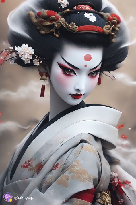 Geisha Halloween Makeup, Geisha Makeup Traditional, Geisha Warrior, Cold Lighting, Enchanting Eyes, Geisha Tattoos, Geisha Artwork, Geisha Makeup, Neural Art