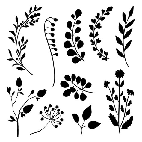 Silhouette Flowers Design, Floral Vector Design, Flowers Silhouette, Vector Leaf, Digital Art Software, Leaf Vector, Idee Cricut, Floral Silhouette, Leaf Silhouette