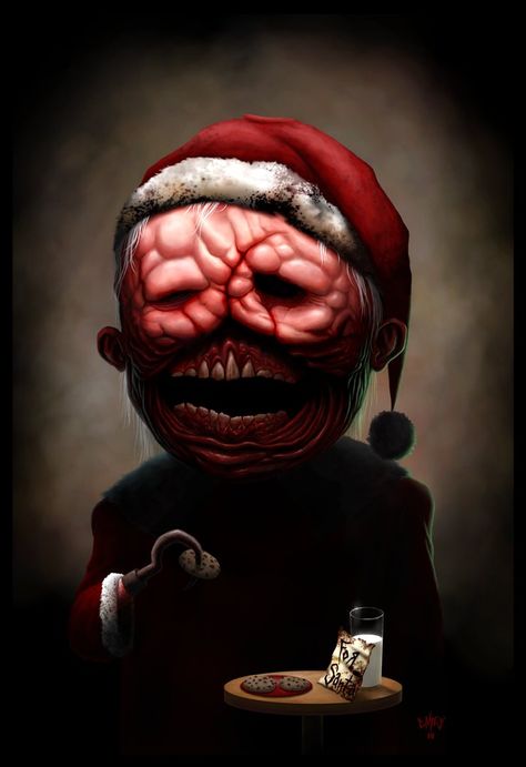 Cookies For Santa by MAGGOTDETH Evil Santa, Disturbing Art, Creepy Santa, Christmas Horror, Santa Claws, Creepy Christmas, Fire Places, Cookies For Santa, Better Job