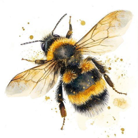 Honey Bee Art Painting, Bumble Bee Art Painting, Bumble Bee Pictures, Watercolor Bee Tattoo, Painting Ideas Realistic, Bumble Bee Drawing, Painting Bees, Bumble Bee Painting, Bumblebee Painting