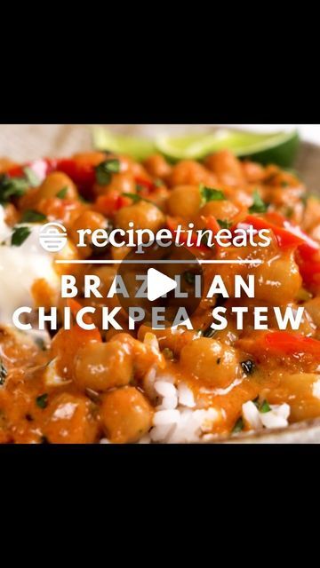 RecipeTin Meals on Instagram: "Who doesn’t love a good Brazilian! 🇧🇷 No one should go hungry. #recipetineats #recipetinmeals 

Brazilian Chickpea Curry/Stew

CHICKPEA CURRY:
1.5 tbsp olive oil, 1 onion finely chopped, 2 garlic cloves, minced, 1 red capsicum/bell pepper, cut 3 x 0.75cm / 1.25 x 1/3”” strips, or 2 cans chickpeas, drained, 400ml/14oz coconut milk (full fat), 400ml/14oz can crushed tomato, 1 cup chicken or veg stock, low sodium, 1 tbsp EACH paprika and cumin,1/2 - 1 tsp cayenne pepper (adjust spiciness), 1.5 tsp sugar (any), 0.5 tsp salt, 50g / 2oz baby spinach leaves (or kale)

FINISHING & SERVING: 
3 tbsp coriander/cilantro, roughly chopped, plus more for serving (sub chives), 1 tbsp lime juice, plus extra wedges for serving, Yogurt (optional), Rice - or something to s Tin Eats, Veg Stock, Canning Crushed Tomatoes, Curry Stew, Chickpea Stew, Recipetin Eats, Recipe Tin, Chickpea Curry, Juice Plus