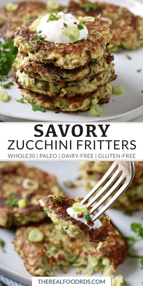 Real Food Dietitians, Zucchini Recipes Healthy, Easy Zucchini Recipes, Paleo Side Dishes, Paleo Sides, Gluten Free Sides, Zucchini Recipe, Healthy Zucchini, Zucchini Fritters