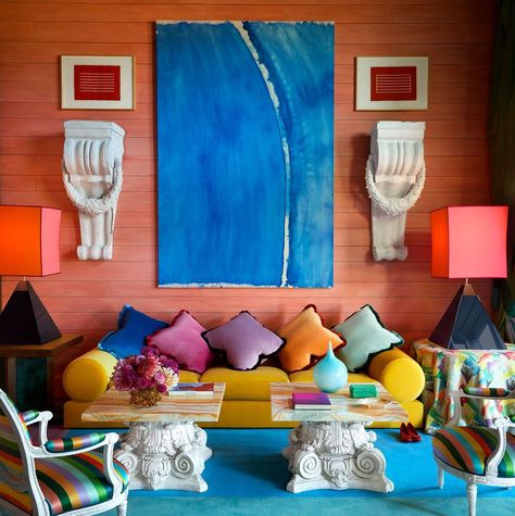 Patrick Mele - ELLE DECOR Artful Interiors, Pierre Frey Fabric, Aspen House, Ceiling Murals, Yellow Marble, Spark Joy, Custom Sofa, Bar Area, Milan Design Week