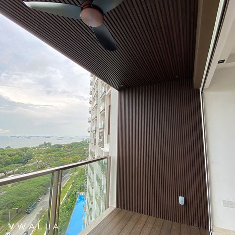 Chill & relax with your loved ones on your balcony with our fluted panels that can also be installed onto the ceiling 🥰 Fluted Panel Series: 176 Fluted Panel Color: FPW-2007 💬 DM us to obtain our wall coverings catalog #featurewall #balconyflutedpanel #balconyflutedpanels #flutedpanel #flutedpanels #wallpanels #interiorsg #interiordesignsg #renovationsg #homeanddecorsg #qanvast #singaporehomes #sgrenovation #HDB #BTO #sghome #singapore Fluted Wall Panel Ceiling, Balcony Panelling, Fluted Panel Ceiling, Fluted Ceiling, Vs Wallpaper, Fluted Panel, Luxury Ceiling Design, Facade Panel, Wood Slat Wall